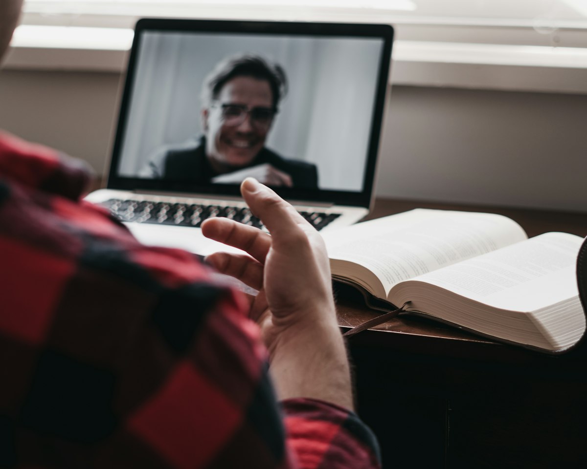 Teacher giving an online video call lesson